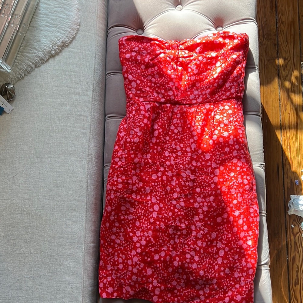 J. Crew strapless red and pink dress